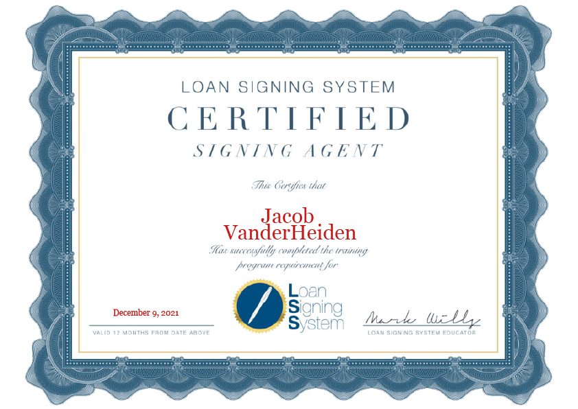 Loan Signing System Certificate